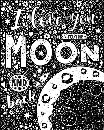 Valentine's day poster. I love you to the moon and back.のイラスト素材