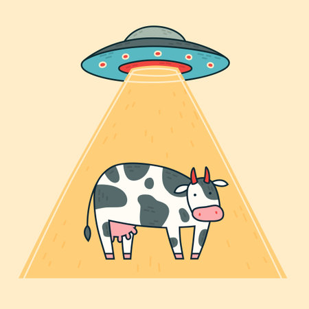 Spaceship, cow, abduction ufo. Vector illustrationのイラスト素材