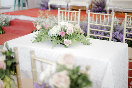 Flowers on the table in the wedding ceremony. Wedding decoration.の写真素材