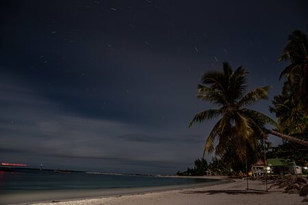 PANORAMIC NIGHT SCENE FROM BEACH, INDONESIA, GUILI ISLANDの写真素材