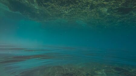 Panoramic scene under water and blue backgroundの写真素材