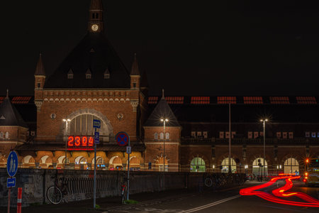 LIFE STYLE SCENE, CENTRAL STATION BY NIGHT, COPENHAGUE, DENMARK, MARCH 2019のeditorial素材