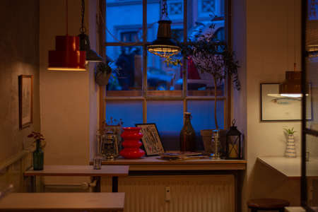 WINDOW FROM INTERIOR OF THE HOUSE, COPENHAGUE, DENMARK, MARCH 2019のeditorial素材