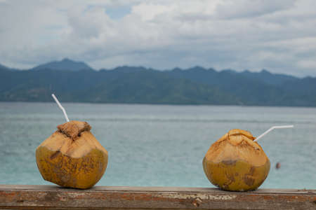 PANORAMIC LANDSCAPE, COCONUTON BEACH VIEW FROM BALI, INDONESIA, 2018の写真素材