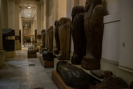 Architecture sarcophagus and sculpture from Egyptian Museum, Interior. El Cairo, Egypt 2018