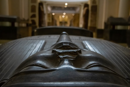 Architecture sarcophagus and sculpture from Egyptian Museum, Interior. El Cairo, Egypt 2018
