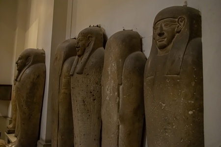 Architecture sarcophagus and sculpture from Egyptian Museum, Interior. El Cairo, Egypt 2018