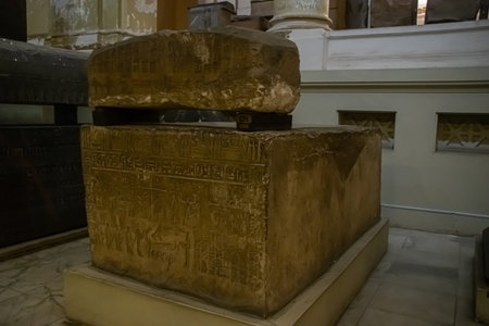Architecture sarcophagus and sculpture from Egyptian Museum, Interior. El Cairo, Egypt 2018