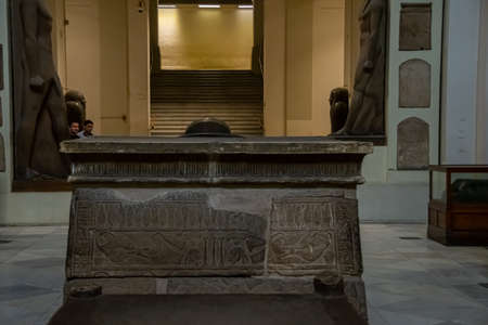 Architecture sarcophagus and sculpture from Egyptian Museum, Interior. El Cairo, Egypt 2018のeditorial素材