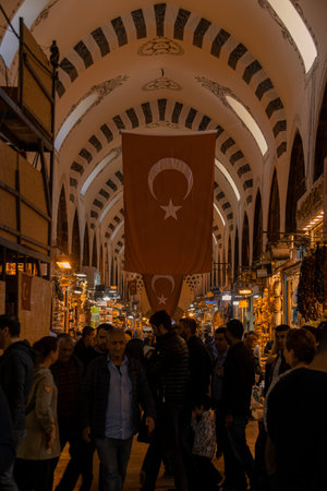 Historical architecture people and street scene from Istanbul, Turkey, 2018