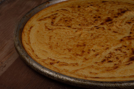 Traditional Italian pizza dish, vegetables and cheese