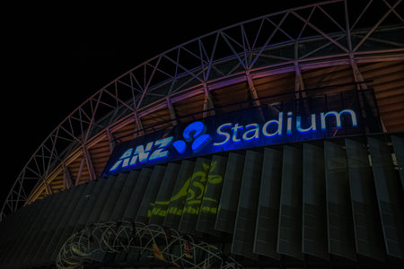 Night scene and architecture from ANZ stadium in Sidney, Australia, 2018のeditorial素材