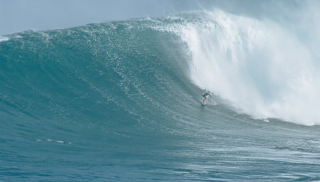 Sport photography. Jaws swell on International surfing event in Maui, Hawai 2021 December.のeditorial素材