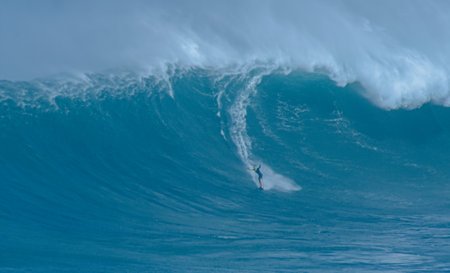 Sport photography. Jaws swell on International surfing event in Maui, Hawai 2021 December.のeditorial素材