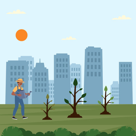Gardener working in the park. Flat design. Vector illustrationのイラスト素材