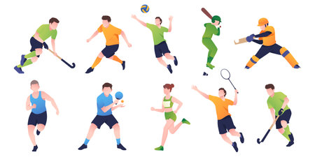 Set of men in different sports. Cartoon vector illustration isolated on white background.のイラスト素材