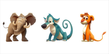 Set of cartoon animals isolated on a white background. Vector illustration.のイラスト素材
