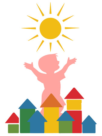 This vivid illustration captures the essence of a child's world full of wonder and discovery.のイラスト素材