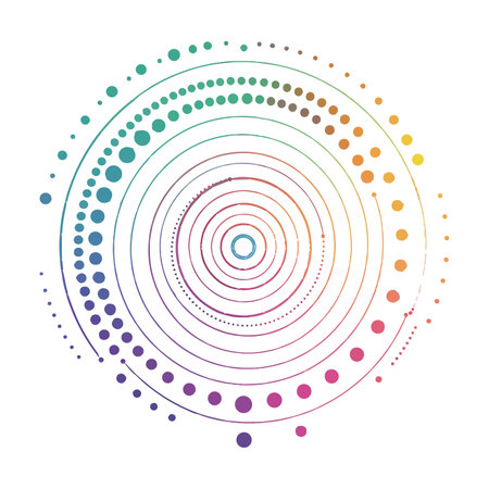 This charming illustration showcases a series of concentric circles with vivid and rich colors. Each ring is adorned with scattered dots, adding a lively sense of movement to the composition.のイラスト素材