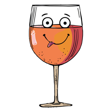 This playful illustration features a wine glass with a smiling face and a cheeky expression.のイラスト素材