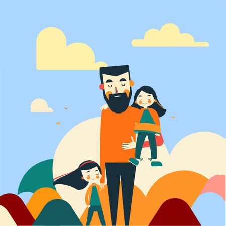 This illustration shows a heartwarming moment between a father and his daughter.のイラスト素材