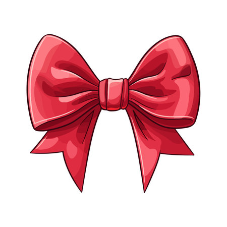 A beautifully illustrated red bow adorned with yellow polka dots.のイラスト素材