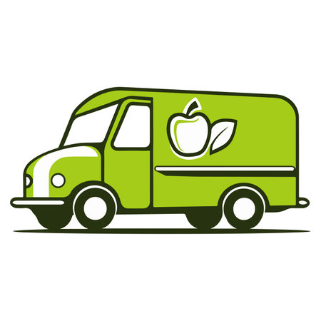 An illustration of a green delivery van featuring a minimalist designのイラスト素材