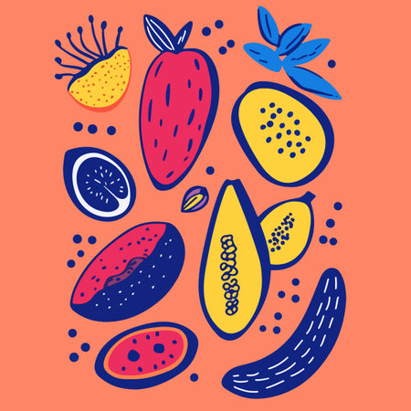 Fruit doodle set. Hand drawn vector illustration. Sketchy fruits.のイラスト素材
