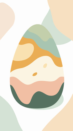 A stylized illustration of an egg featuring soft, wavy patterns in pastel colors, including green, peach, cream, and light orange.のイラスト素材