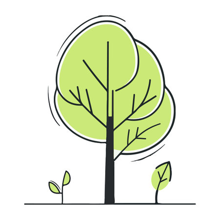 A minimalist illustration of a tree featuring a combination of light and dark green foliage with a black trunk.のイラスト素材