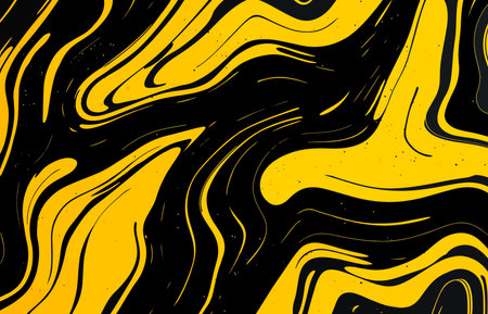 Abstract background with swirling yellow lines on a black background, creating a dynamic and modern design.のイラスト素材