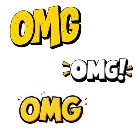Three variations of the text "OMG" in comic style, with different colors and effects.のイラスト素材