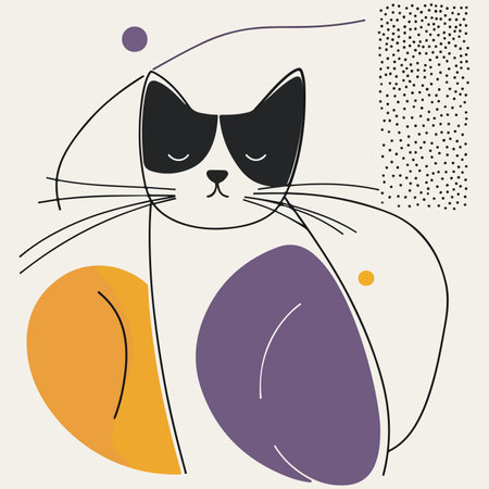 Abstract illustration of a cat with geometric shapes and minimalist design elements.のイラスト素材