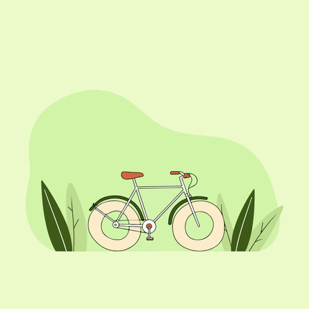 A stylish bicycle stands amidst green foliage, creating a serene and eco-friendly scene.のイラスト素材