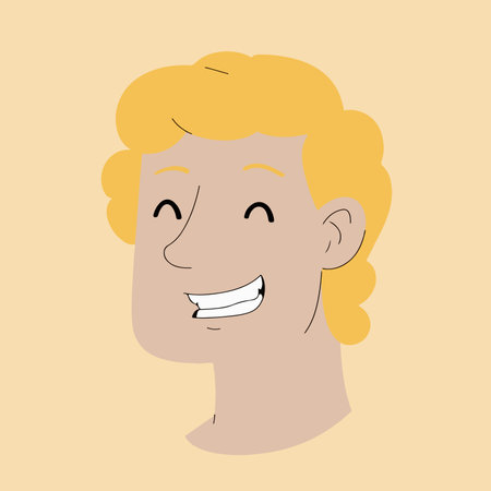 A cartoon-style portrait of a smiling man with blonde hair, set against a light yellow background. The image is simple and cheerful.のイラスト素材