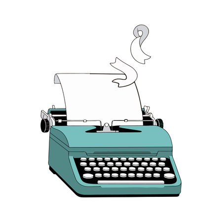 Illustration of a classic turquoise typewriter with a blank sheet of paper, evoking nostalgia and the art of writing.のイラスト素材