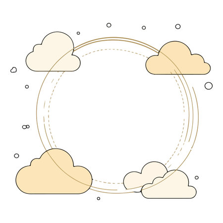 Illustration of clouds arranged in a circle, connected by lines and dotted lines, with small circles scattered around.のイラスト素材