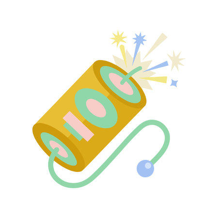 A cartoon-style firecracker with a lit fuse, emitting colorful sparks. Festive and celebratory...