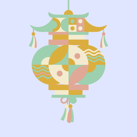 A stylized Asian lantern illustration featuring geometric shapes and pastel colors, creating a modern and minimalist aesthetic.のイラスト素材