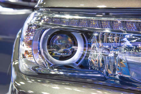 Headlight of a modern luxury car, auto detail,car care concept ,daytime running lightの写真素材