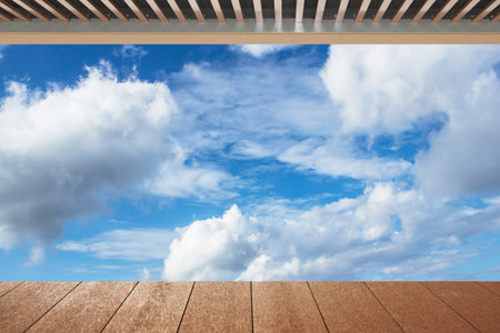 Blue sky with plank floor