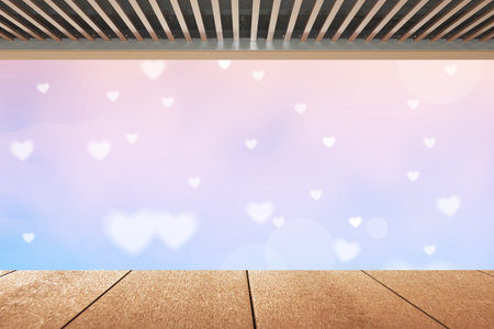 Colorful sky with wooden planks background , abstract defocus glitter blur backgroundの写真素材
