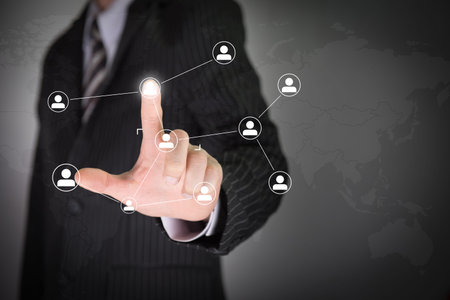 Businessman touching fingerprint scan provides security interface payment shopping banking ,cloud computing network connection on virtual screen.の写真素材