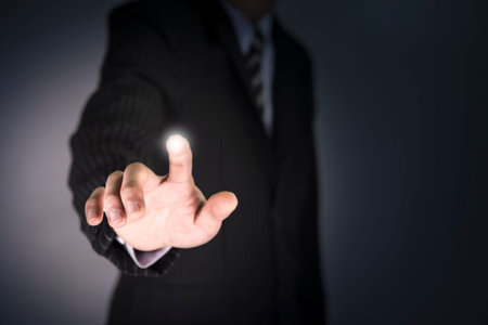 Businessman touching fingerprint scan provides security interface payment shopping banking ,cloud computing network connection on virtual screen.の写真素材