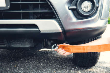 Put towing car with towing rope,webbing slingの写真素材