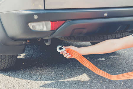 jumper cable for recharge the battery car in engine roomの写真素材