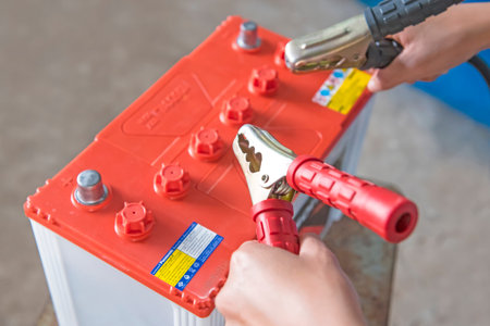 Maintenance car battery by your selfの写真素材
