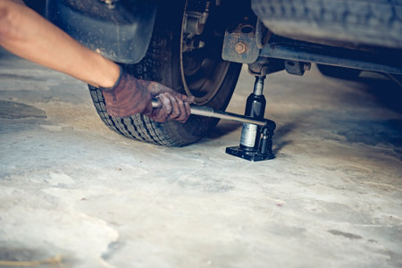 Car jack for replacing wheels , hydraulic.の写真素材