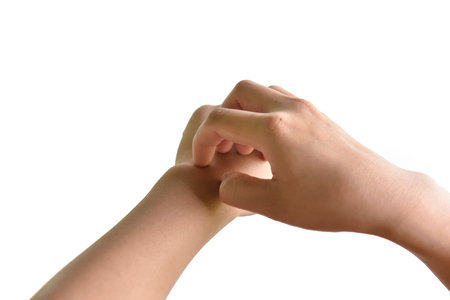Dermatitis ,scratch the itch with hand, Insect bitesの写真素材
