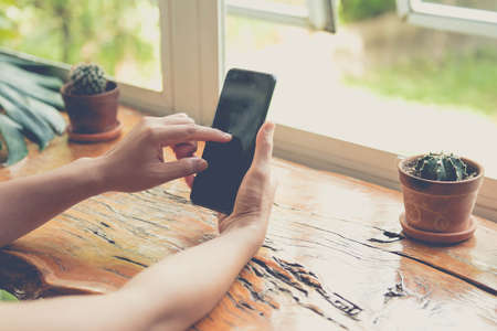 Woman using smartphone online shopping and payment, digital marketing, banking and finance ,working from homeの写真素材